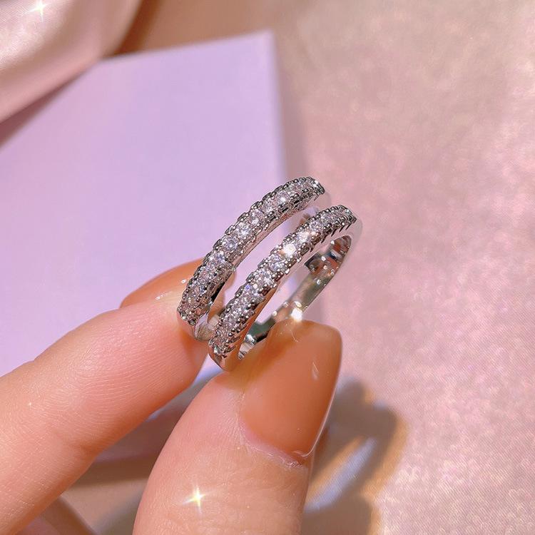 Niche Design Ring Double Layer Full Diamond Ring Tide Cold Style Women'S Jewelry