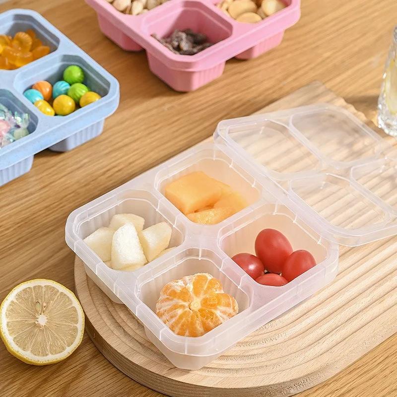 4 Grid Snack Containers Reusable Prep Meal Containers Portable for School Work Travel Lunch Boxes Portable for Kids Kitchen Tool