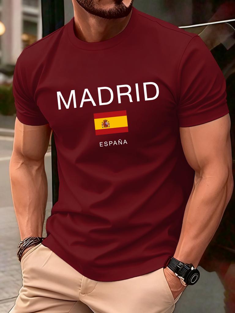 Madrid Spain Flag Design Mens TShirt Soft Loose ONeck T Shirts AllMatch Cotton Streetwear Unisex Summer Casual Short Sleeve