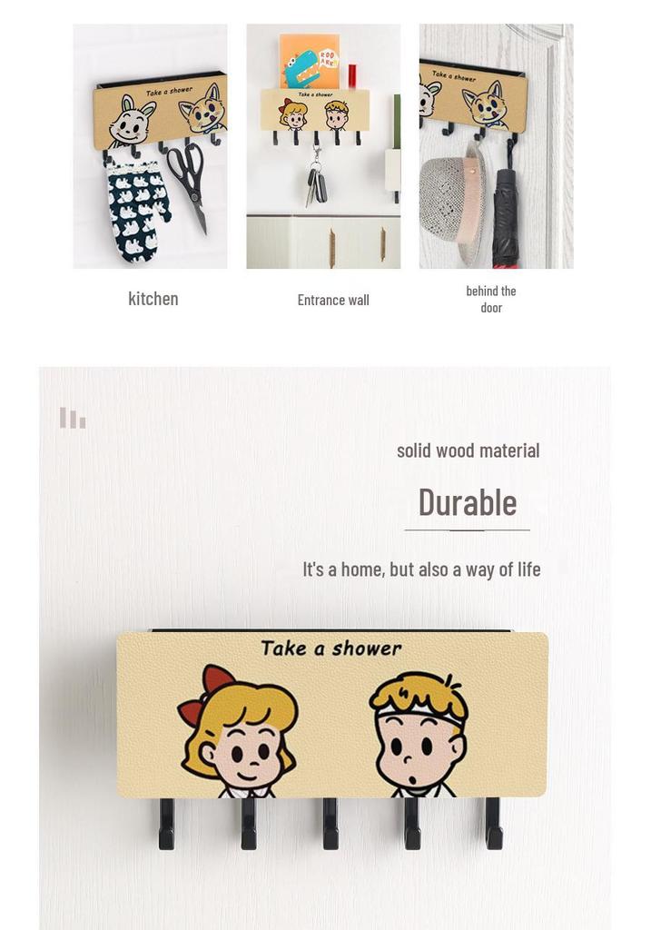 Cartoon Wall-Mounted No-Drill Clothes Hook & Key Rack with Storage Box