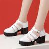8cm 10cm Size 32-43 Genuine Leather Shoes Chunky Platform Sandals 2025 Block High Heels Sandals Black Office Model Mom
