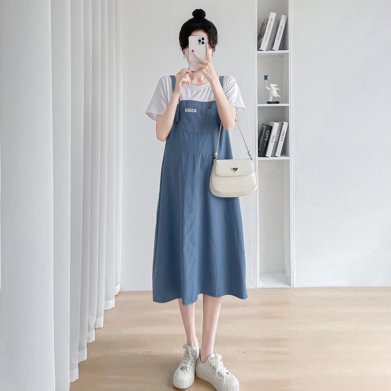 2023 Fashionable Loose Cotton Maternity Spliced Overalls Dress