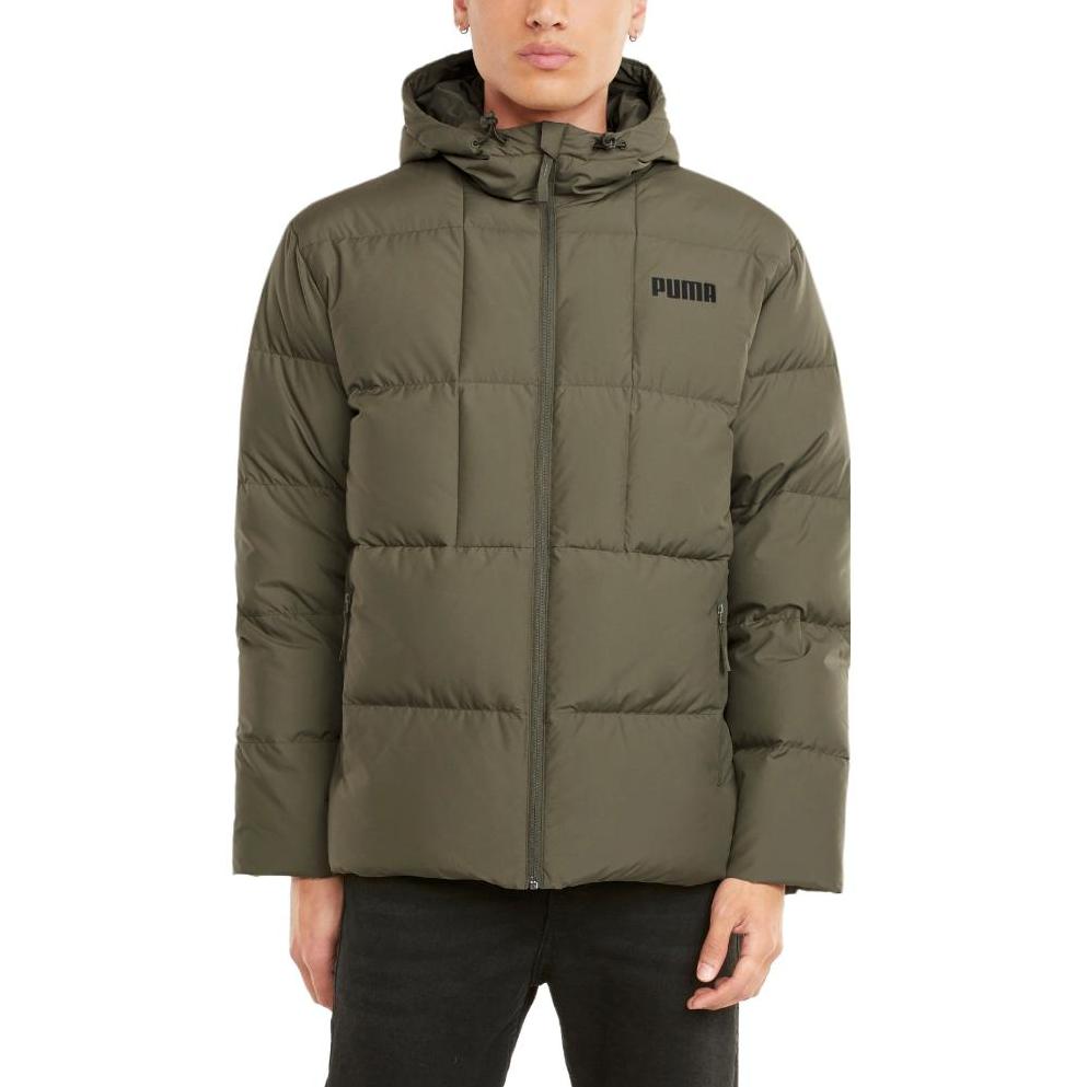 PUMA Down Jackets Men's Green Hooded Moderate Quilted Down Jacket 587722-44