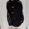 Unisex Oversized Cotton Blend Printed Jacket With Bamboo Leaf Stand Collar Zip Front Loose Fit Fall