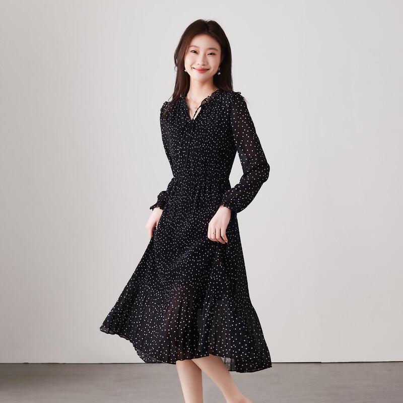 SOFSIL Retro Polka Dot V-Neck Long Sleeve Dress