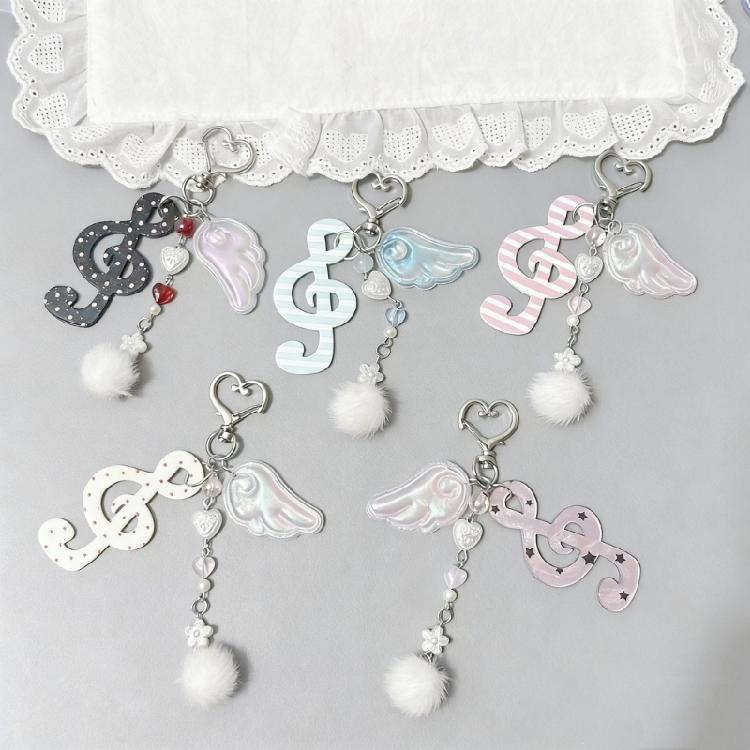 Cute Round Dot Stripe Music Note Star Keychain Acrylic Alloy Key Organiser Charm Versatile Decorative For Bag Wallet