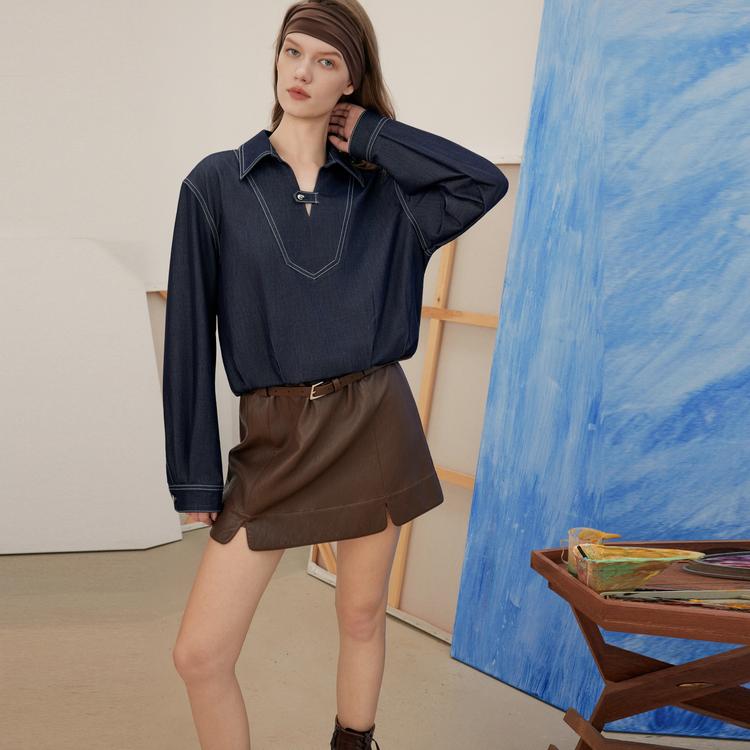 ELLE French Vintage Fashion Design Casual Loose Versatile Long Sleeve Shirt Women shirts EM52088