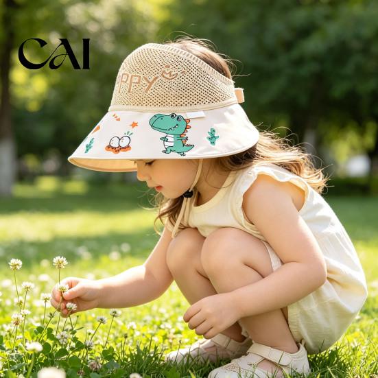 Foldable Quick Dry Hat Mesh Sun Hats for Kids, UV Protection Fishing with Cartoon Dinosaur Prints, Wide Breathable Infant Cap Brim Bucket Hat,