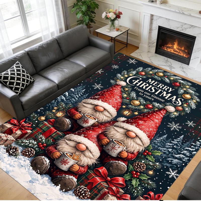 Tapis Carré Imprimé Noël Tapis de Sol Doux Antidérapant Pour Chambre à Coucher Cadeau de Fête