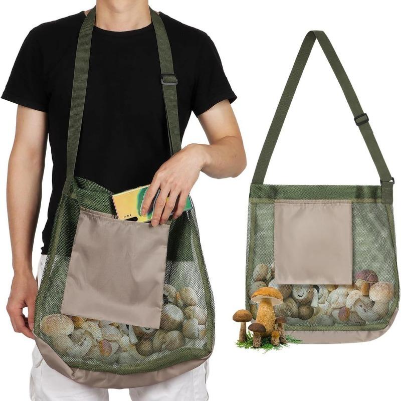 

Camping Fruit and Vegetable Picking Foraging Bag Mesh Shoulder Bag Storage Bag Mushroom Hunting Bag 1Pcs зелёный