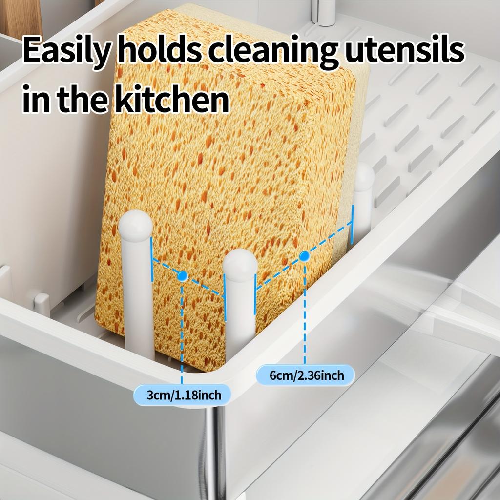 1 buc Suport burete din oțel inoxidabil cu tavă de scurgere - Organizator multifuncțional pentru bucătărie și baie pentru ustensile de curățat, prosoape și perii