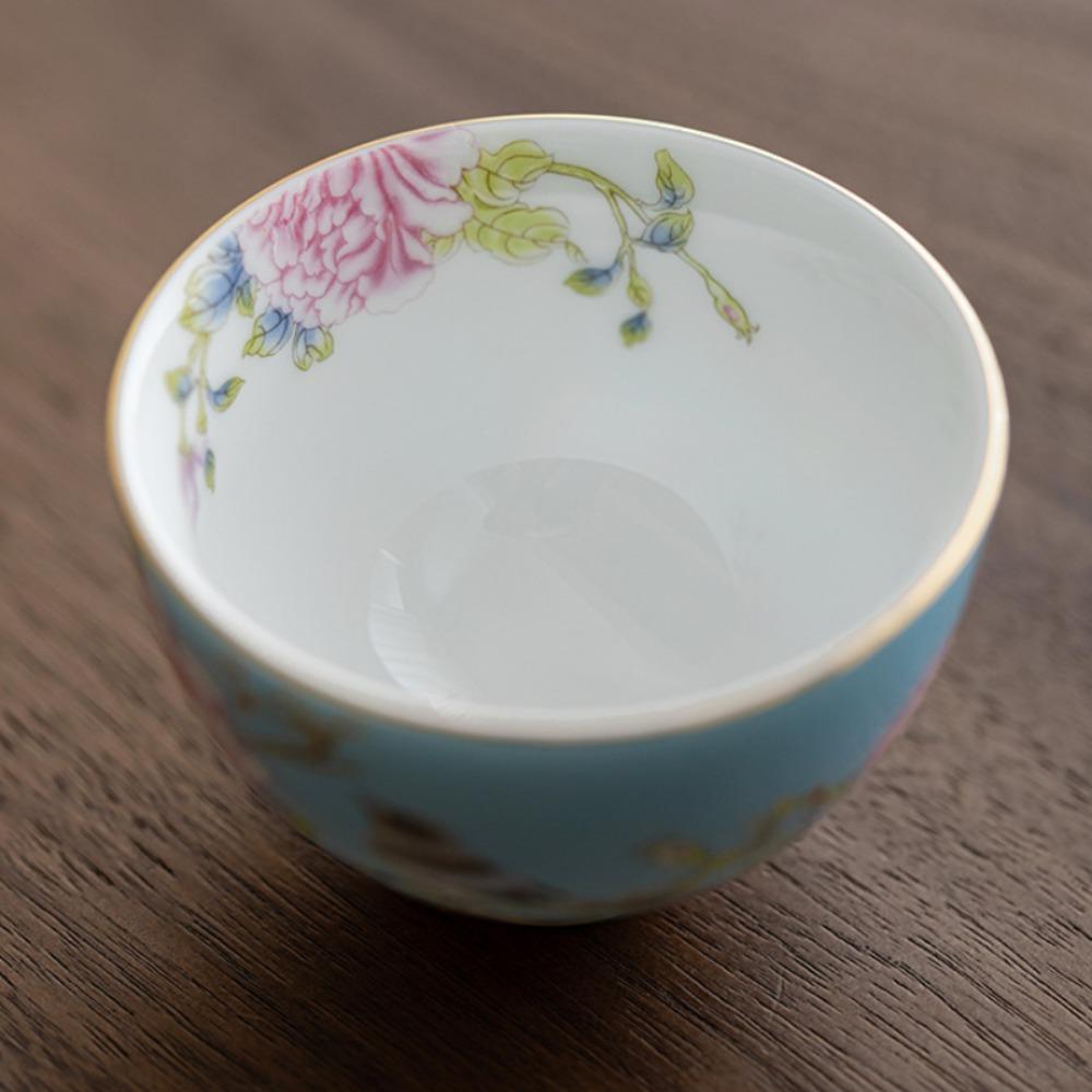 65ml Chinese Enamel Color Ceramic Tea Cup Peony Master Cups Household Palace Flower Teacup Set Portable Mini Tea Bowl Teaware