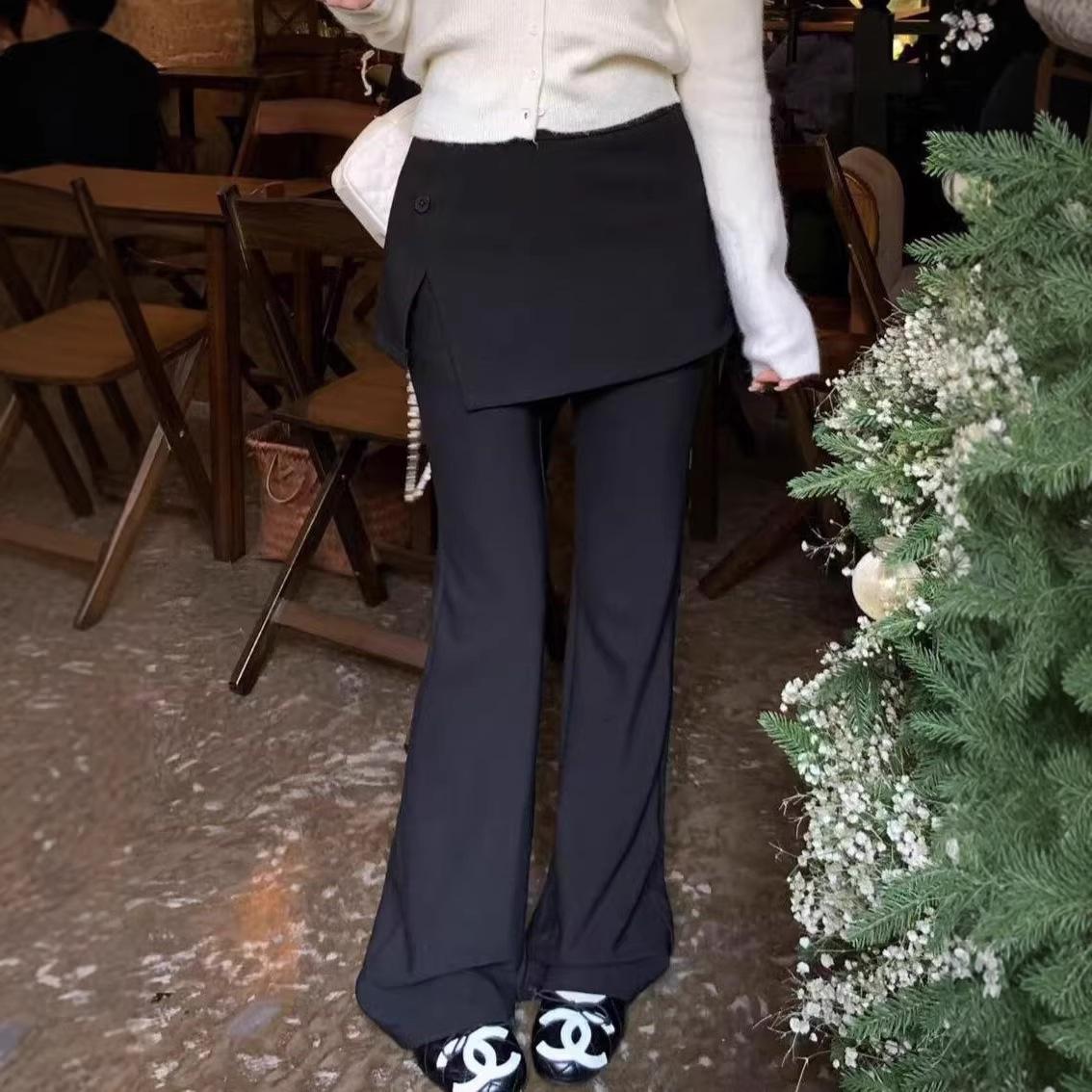 Korean Chic High-Waisted Slim-Fit Culottes for Women One Size чёрный