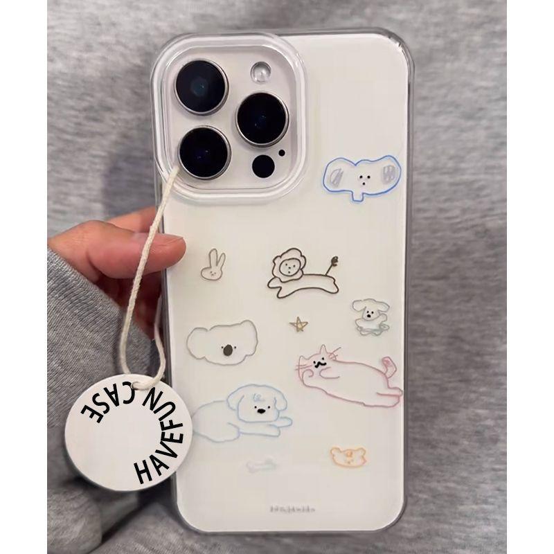 ins colored lines cat iPhone17promax mobile phone case suitable for Apple 16promax white background imd case
