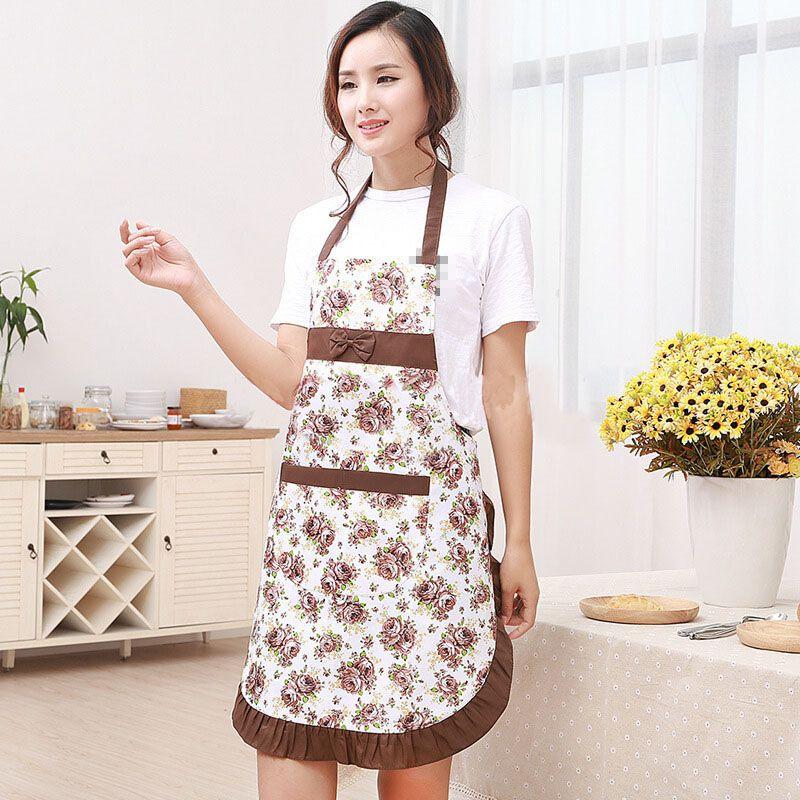 Elegant Women Floral Kitchen Bib Apron With Stylish Pockets For Cooking And Baking