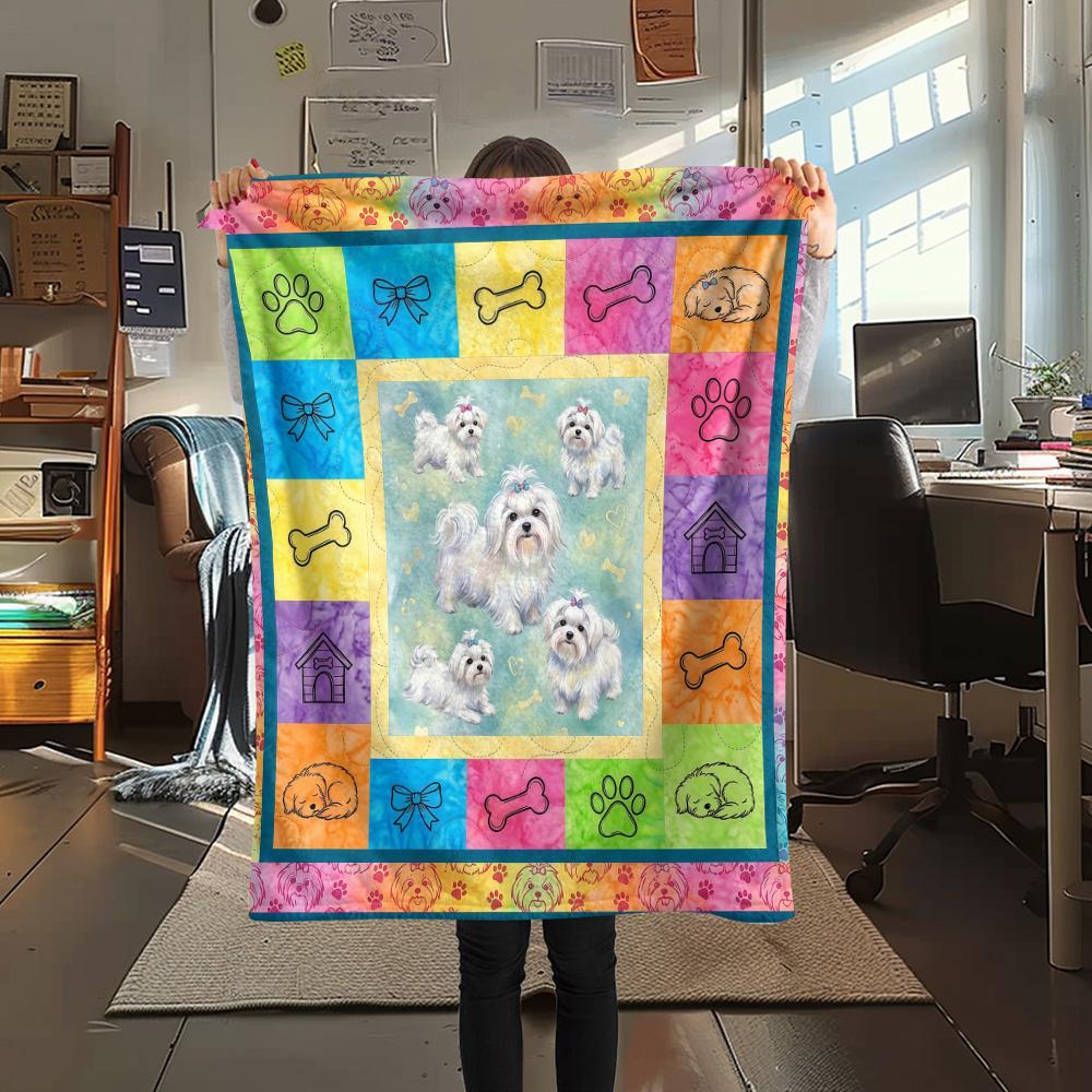 

1Pc Colorful Dog Puzzle Print Flannel Blanket High Quality Warm Comfortable Cover for All Seasons Perfect for Gifts Home Decor 80cm x 120cm