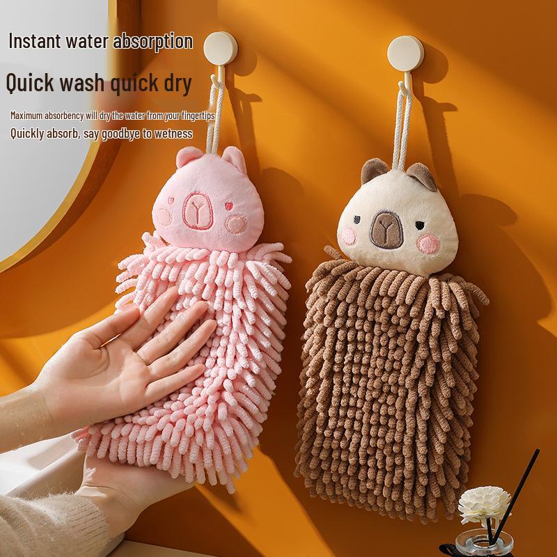 Capybara Cartoon Children's Chenille Hand Towel - Thick, Absorbent Bathroom/Kitchen Dishcloth