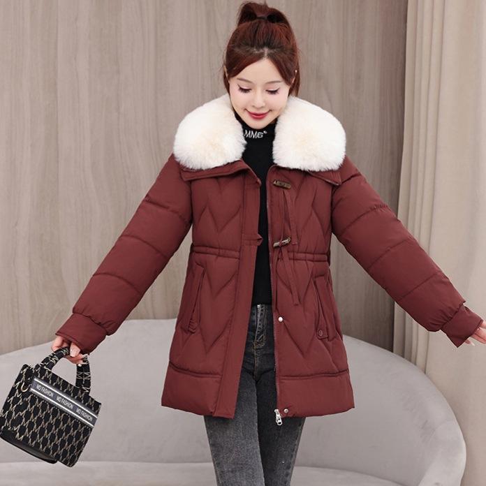 Medium and long large fur collar cotton clothes lapel new women's cotton-padded clothes, thickened loose large size coats in autumn and winter