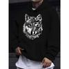 Men's Casual Versatile Style Fashion Hoodie, Wolf Print