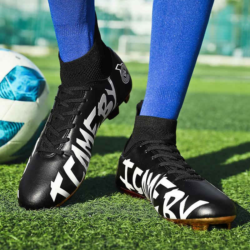 31-48 Men's Large Size Football Shoes Letter Electroplating Process Sole Children High Top Long Nails Indoor Outdoor Anti-slip Football Boots