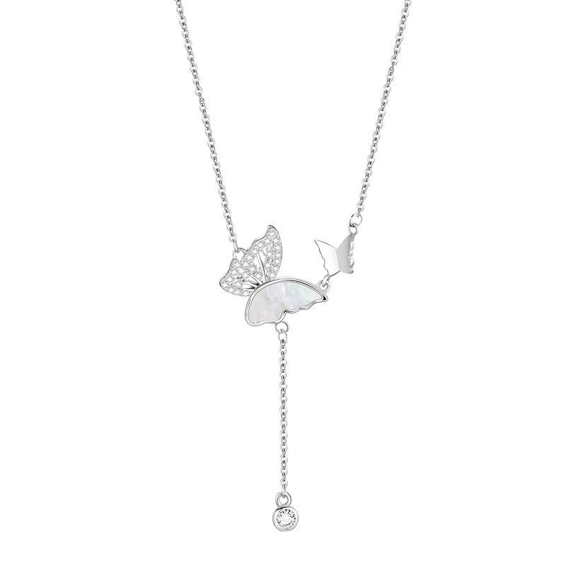 Elegant S925 Sterling Silver Butterfly Tassel Necklace for Women - Niche Style Choker Pendant 925 Sterling Silver