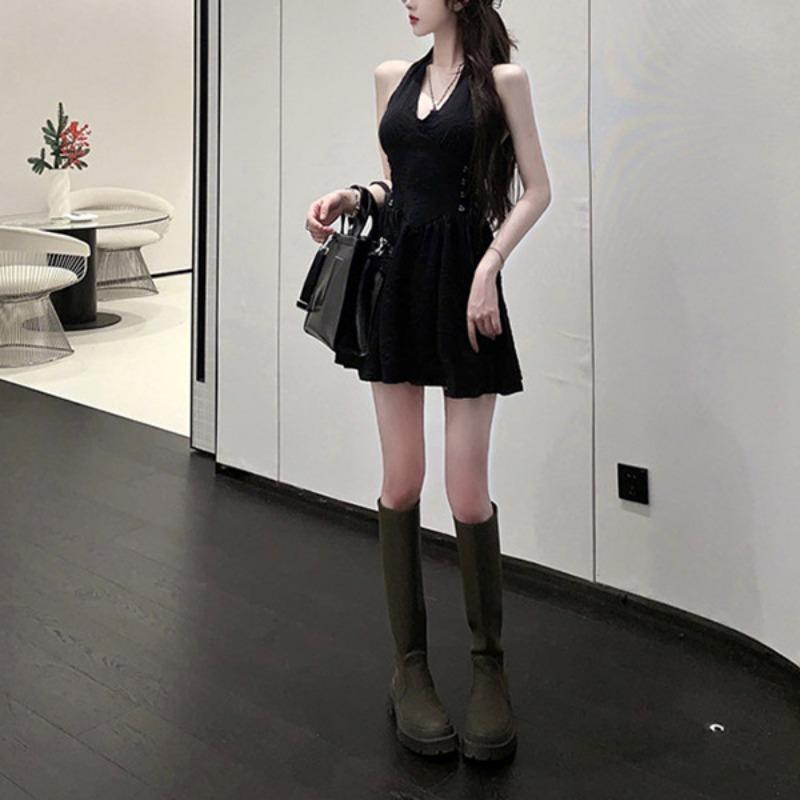 Dámské letní francouzské sexy halter šaty Spice Girls zeštíhlující pas bez rukávů áčkového střihu krátké šaty