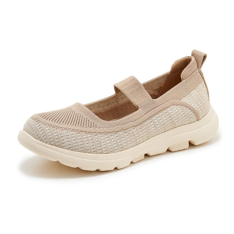 Genuine Leather Single Shoes Autumn Winter Light Pad Anti-Slip Round Toe Flying Knit Breathable Mother Single Shoes For Women