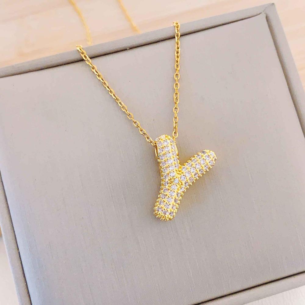 Necklace Female English Alphabet Necklace Female Hip Hop Full Zircon Delicate Clavicle Chain Personality Necklace