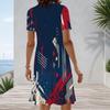Women Plus Size Round Neck Short Sleeve Printed A Line Flared Hem Dress