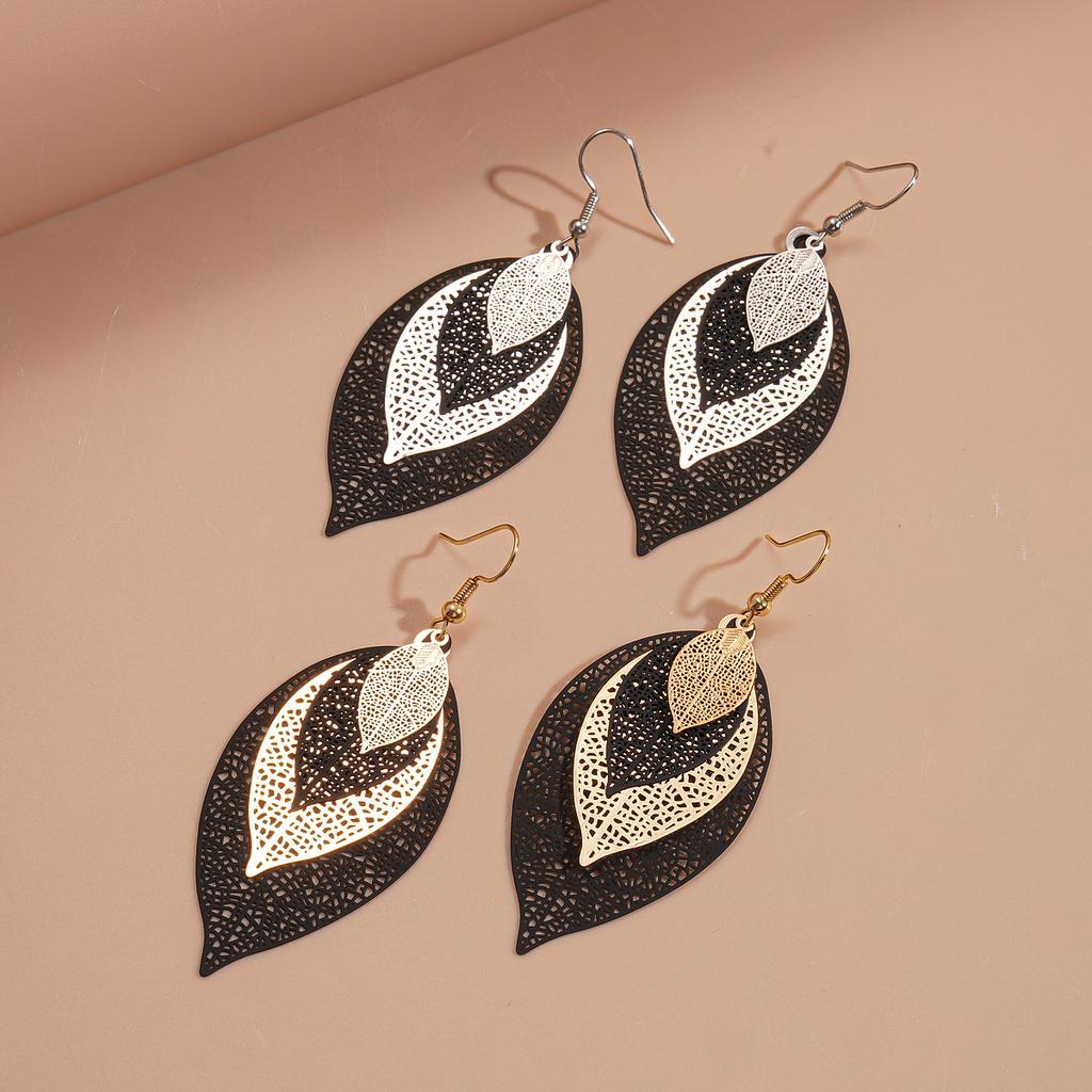 Multi-layered Hollow Leaf Ear Hooks, Dark Style Earrings, High-end Simple Earrings