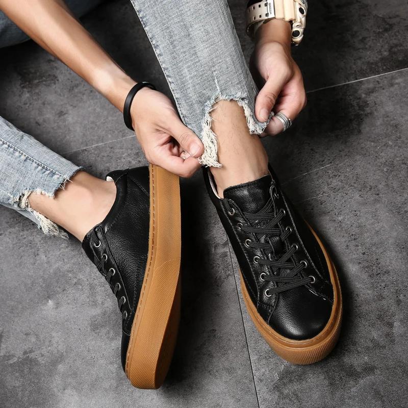 Men's Shoes Genuine Leather White Casual Shoe Luxury Brand Comfort Skateboard Sneakers Fashion Designer Tenis Shoes Moccasins