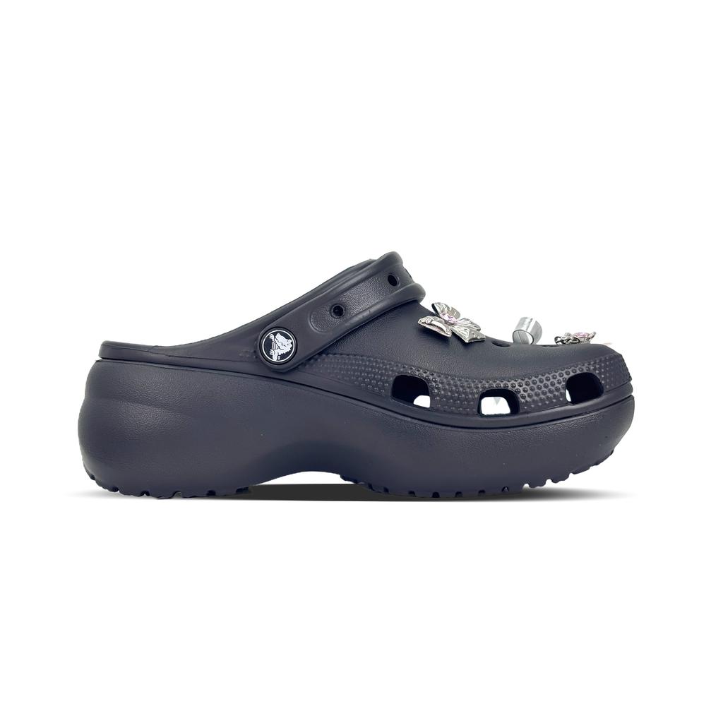 Crocs Classic Platform Clog Heartbeat Bow Goddess Couple Bow Graffiti Sweet Cool Girl Hole Shoes Unisex Silver Black
