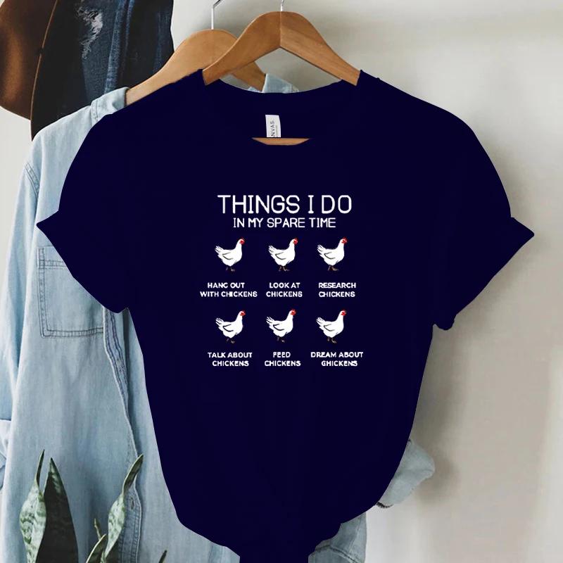 Damen Sommer T-Shirts Dinge, die ich in meiner Freizeit tue Aufdruck T-Shirts für Frauen Lustiges Tier Huhn Y2k Oberteil Lässige Mode T-Shirts
