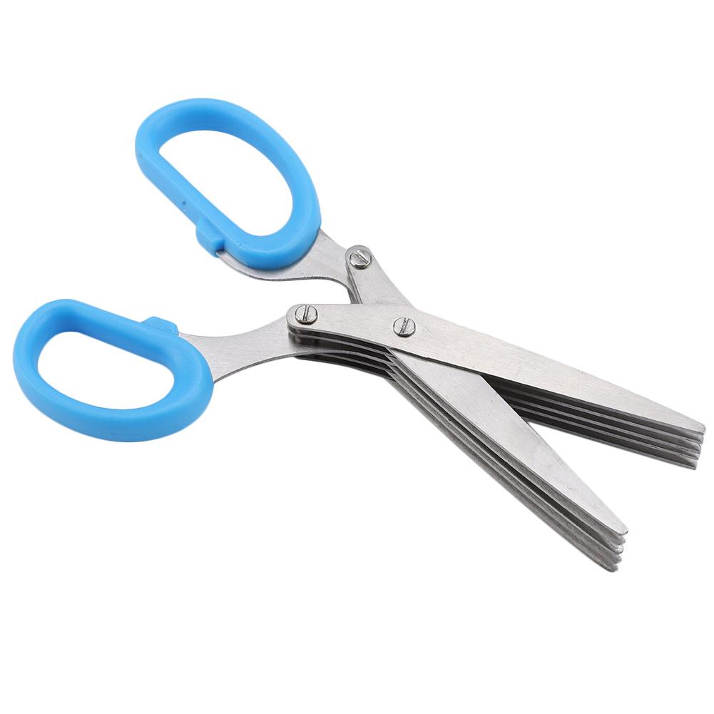 Stainless Steel 5 Layers Kitchen Scissors Scallion Sushi Shredded Tool(Yellow)