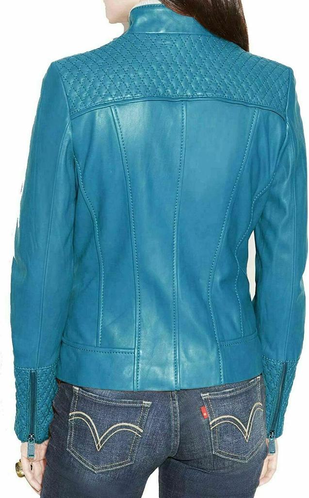 Turquoise Designer Coat Classic Women Real Lambskin Leather Jacket Biker Skinny