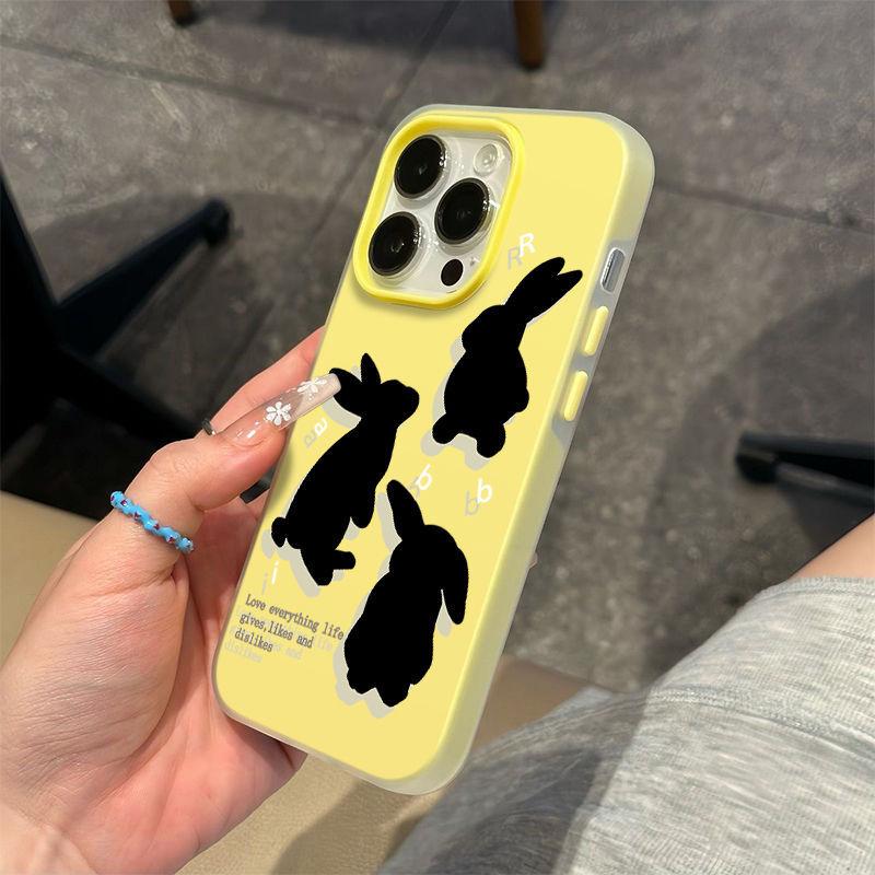 Ins black rabbit shadow for apple 16/17promax mobile phone case iPhone15 skin matte 13/12/14