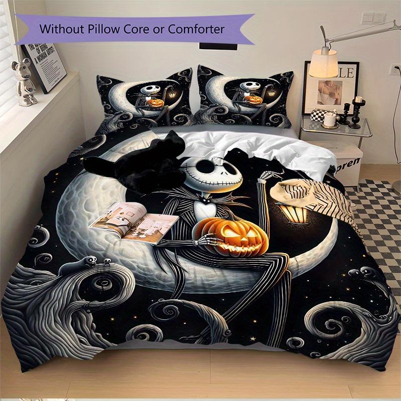 3pcs Jack Skellington Halloween Bedding Set, Including 1 Quilt Cover and 2 Pillow Shams, Without Filling, Soft and Comfortable Home Bedroom Fabri