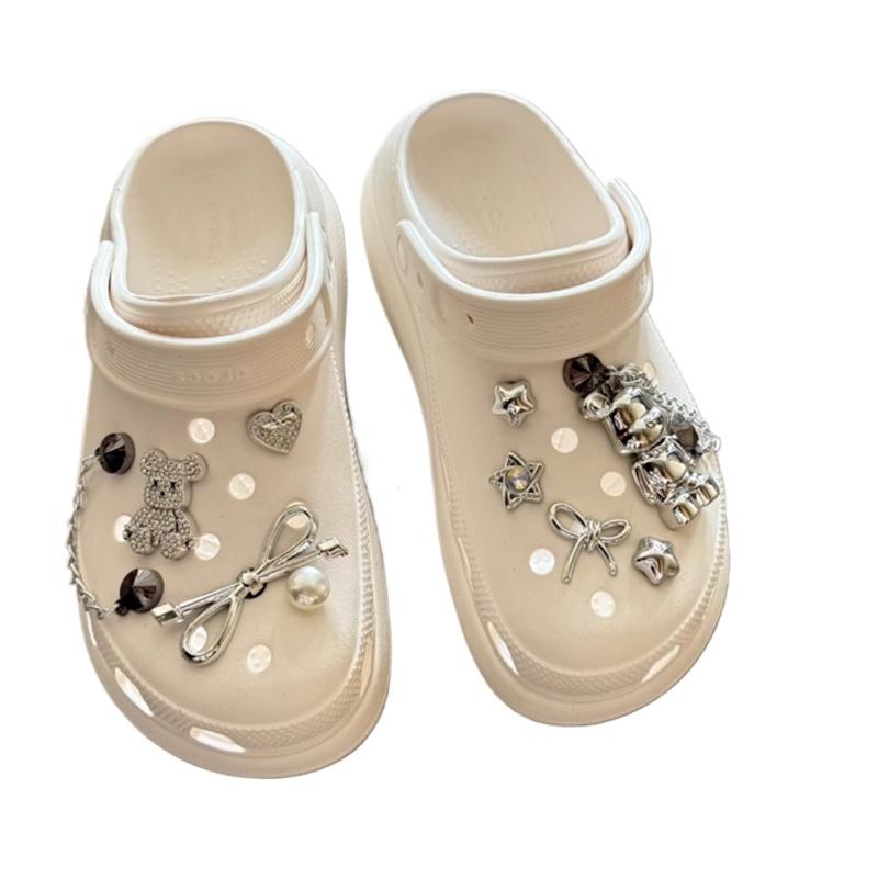 8PCS Fashion Shoe Charms Set Accessories Hole Shoe Buckle Cartoon Bear Rivet Chain DIY 3D Shoes Decorations