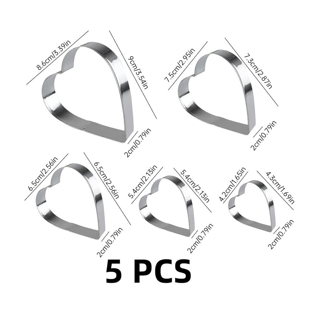 Stainless Steel Pastry Molds 5 Pieces Heart Shaped Cookie Cutter Baking Molds Sliver Cookie Cutter For Kitchen Home Party Baking