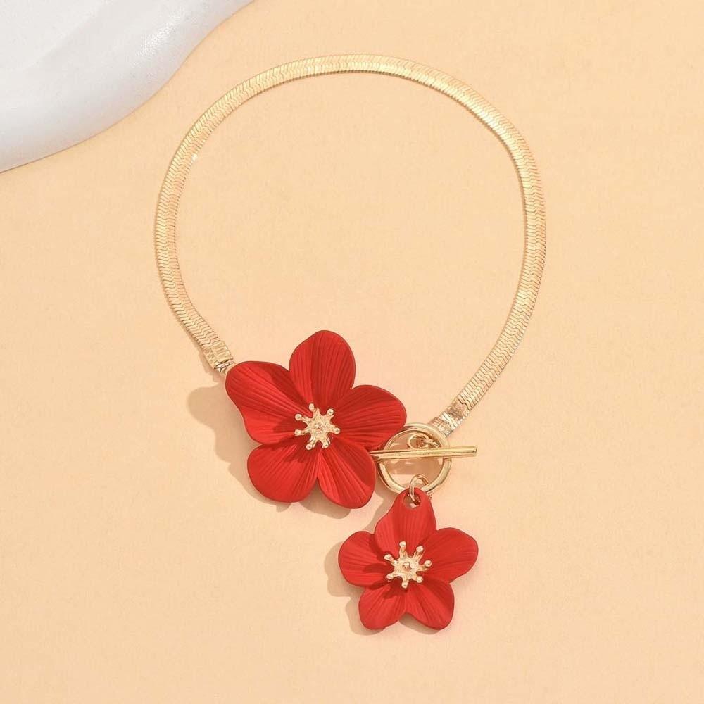 

with OT Buckle Oil-Dripped Foot Chain Adjustable Beach Jewelry Simple Flower Pendant Anklet Girl красный
