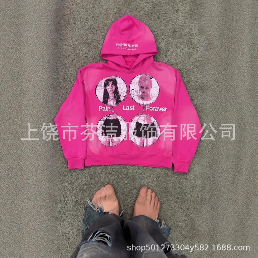 2025 new American European and American 3d digital printing street rock character casual hoodie sweater
