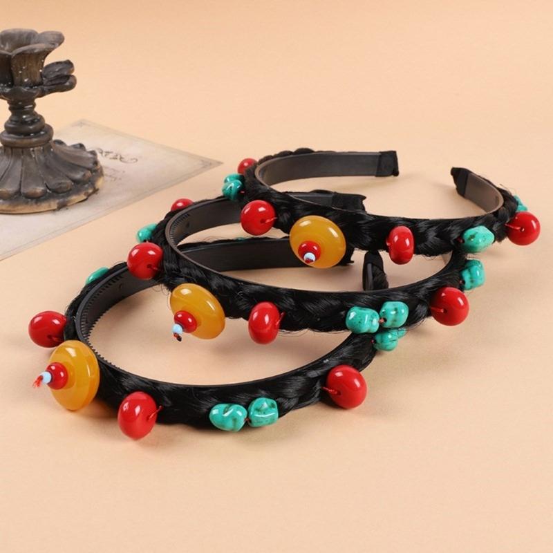 Simulation Wigs Headband for Women Chinese Tibetan Style Hair Hoop Music Festivals Photography Proms Party Headpieces