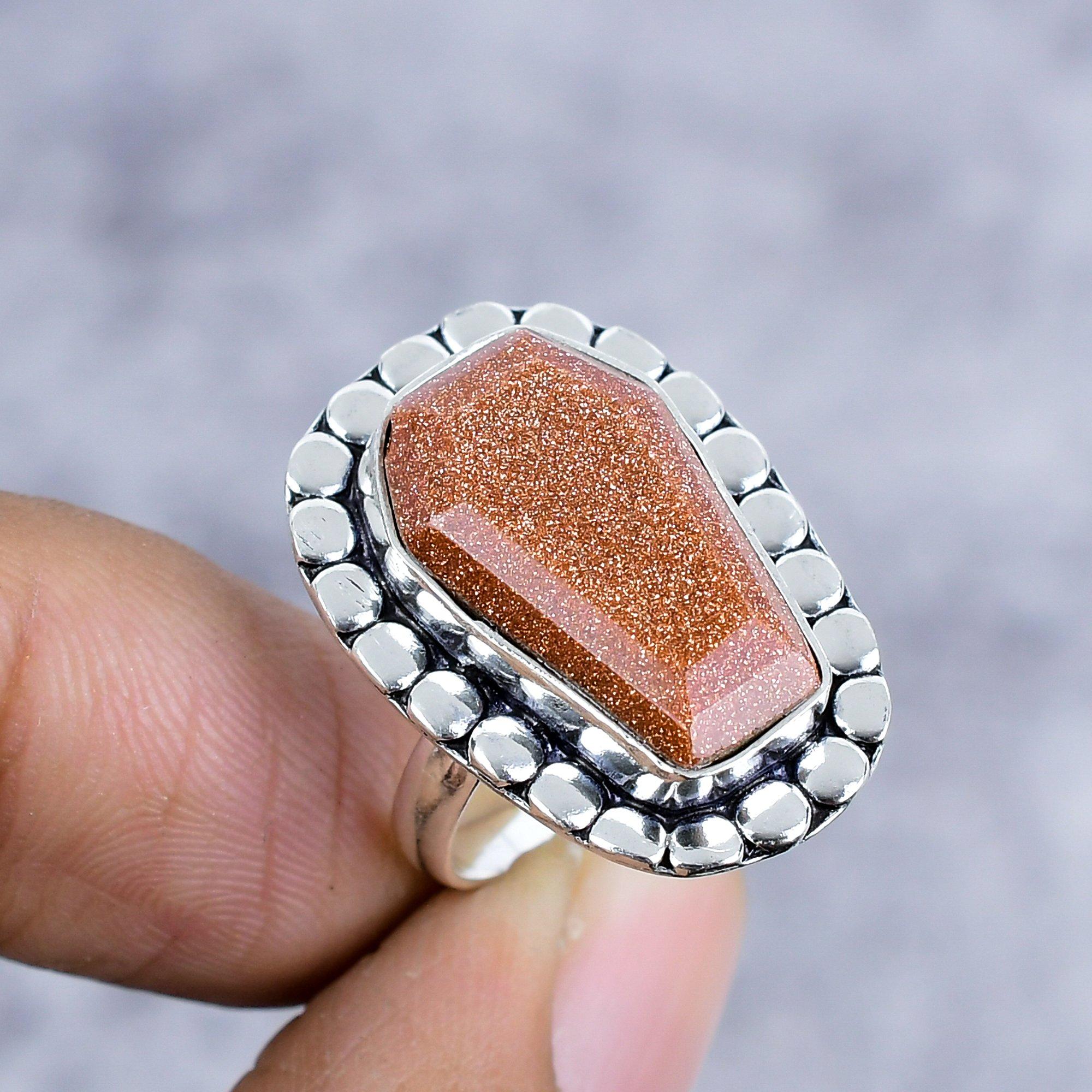 

Red Sunstone Gemstone Handmade 925 Sterling Silver Jewelry Ring Size 7 M-2597