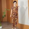 Summer Printed Short-Sleeve T-shirt and Loose Pants Set for Middle-Aged and Elderly Mothers