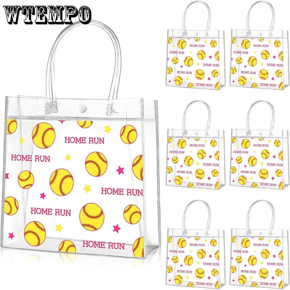 10pcs Softball Clear Gift Bag with Handles Plastic Soft Ball Goodie Sport Theme Party Favor Treat Bag for Snack Softball Theme Bags Gift Wrap Bags