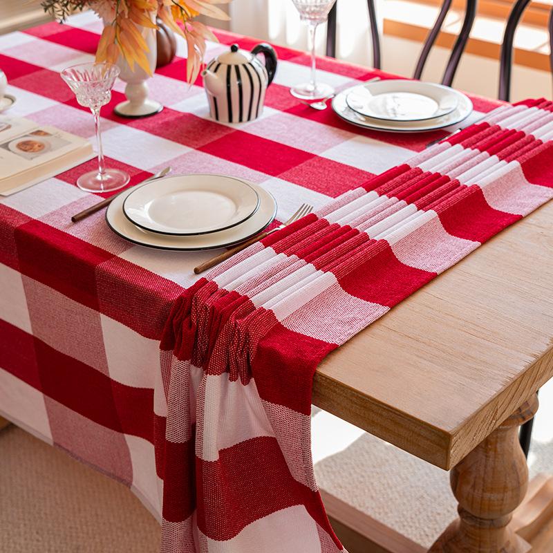 Tail Goods Special Tablecloth Big Red Grid Large Square High-End Tablecloth Restaurant Conference Table Thickened Tablecloth