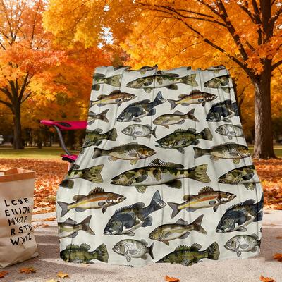 Fish Pattern Outdoor Flannel Blankets, Outdoor Travel, Home Blankets, Fan Gifts,Suitable for All Seasons, Christmas Gifts. R1127063