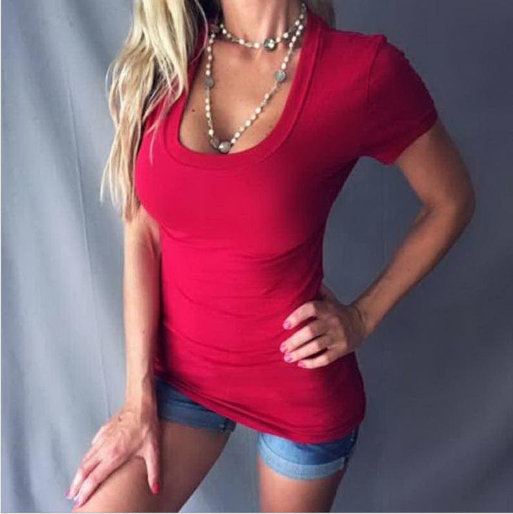 

Летняя женская модная футболка с круглым вырезом, хлопковые футболки больших размеров, рубашки с короткими рукавами, однотонная женская женская одежда M вино красного