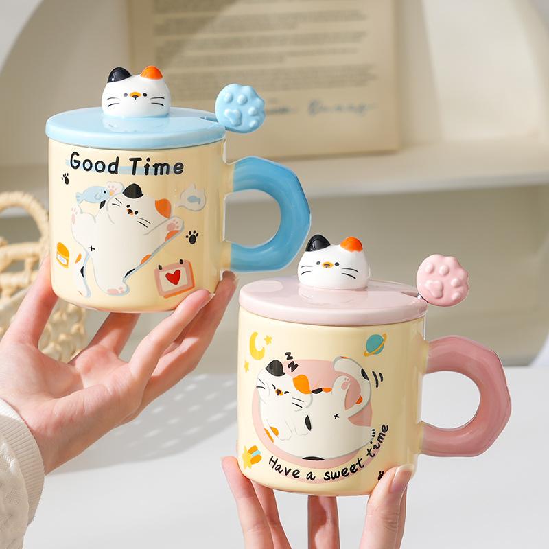 Creative Cute Cat Mug with Lid for Home Office Couple Water Cup Creative Souvenir Gift Ins Mug