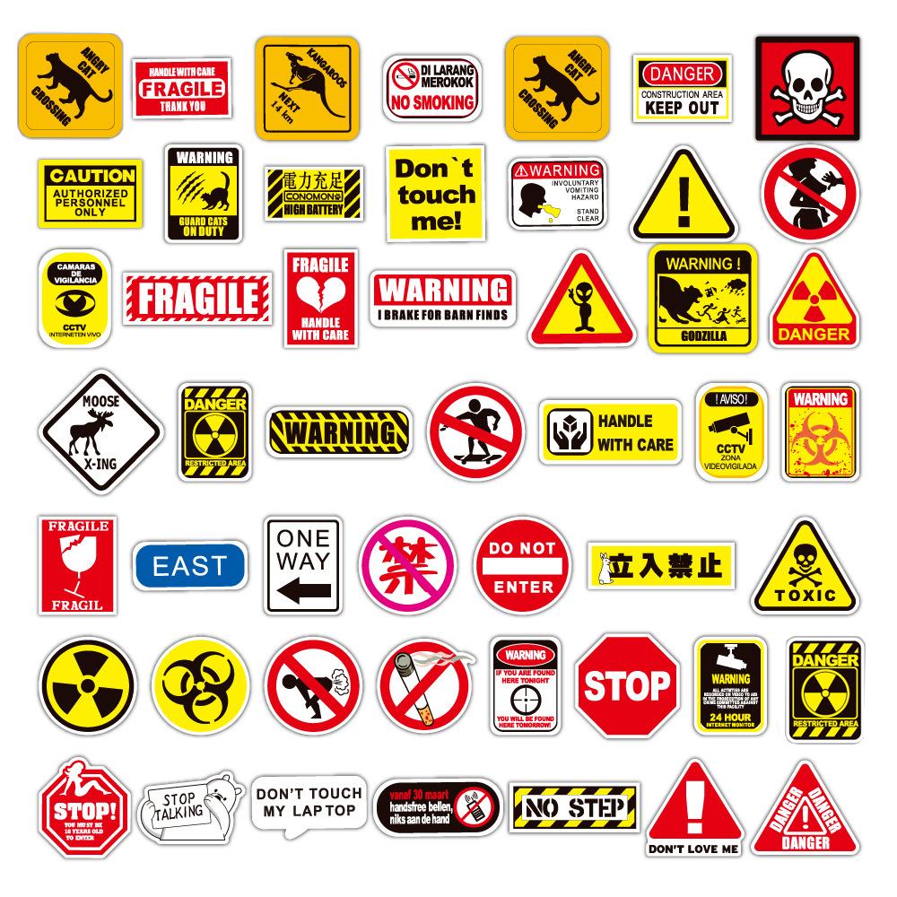 10/30/50/100pcs Vintage Cartoon Warning Logo Stickers Cool Danger Banning Sign Decals for Helmet Luggage Car Funny Sticker Decor